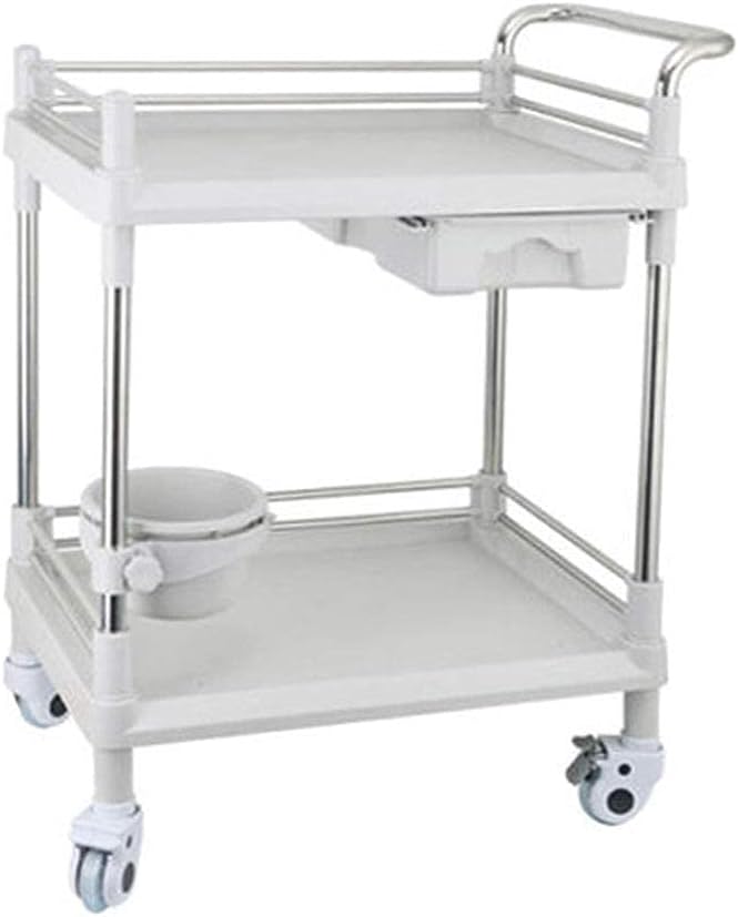 Multifunctional Storage Trolley,Household Serving Cart 2-Shelf Beauty Hair Salon Spa Trolley Laboratory Cart with Handle One Drawer,Steel Abs Utility Tool Cart Movable Hand Trucks,S - Image 1