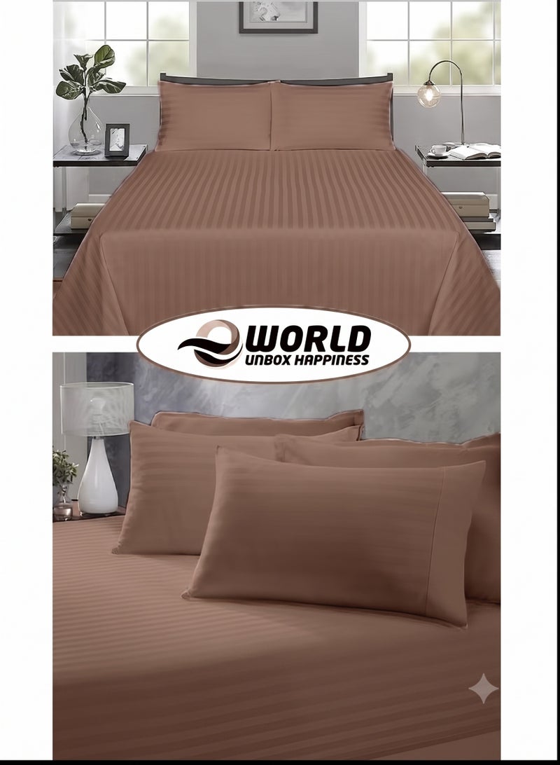 ZEESQUARE 3 PCS Brown Stripe Flat Bed Sheet Set – Premium Soft Microfiber Bedding Set with 1 Flat Bed Sheet & 2 Pillow Covers | Hotel Collection Wrinkle Resistant Bedding for Home, Hotel & Guest Room - Image 2