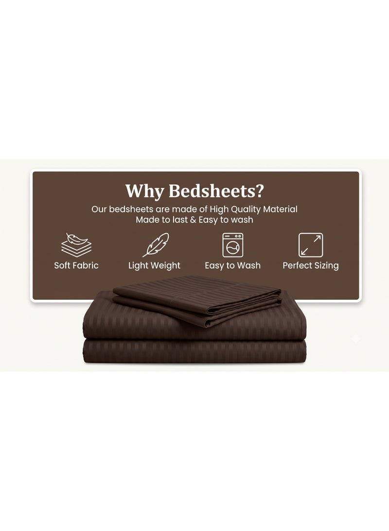 ZEESQUARE 3 PCS Brown Stripe Flat Bed Sheet Set – Premium Soft Microfiber Bedding Set with 1 Flat Bed Sheet & 2 Pillow Covers | Hotel Collection Wrinkle Resistant Bedding for Home, Hotel & Guest Room - Image 4