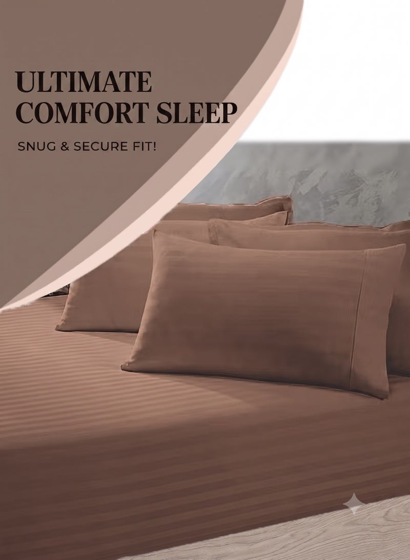 ZEESQUARE 3 PCS Brown Stripe Flat Bed Sheet Set – Premium Soft Microfiber Bedding Set with 1 Flat Bed Sheet & 2 Pillow Covers | Hotel Collection Wrinkle Resistant Bedding for Home, Hotel & Guest Room - Image 3