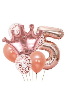 Party 8-piece set for 5th birthday party anniversary decoration party supplies including rose gold number 5 balloons, rose gold crown foil balloon set, 12-inch sequin balloons, 12-inch rose gold balloons 