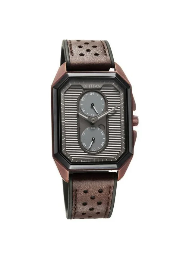 تيتان Quartz Multifunction Anthracite Dial Brown Leather Strap Watch for Men - 1888KP02