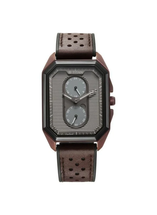 تيتان Quartz Multifunction Anthracite Dial Brown Leather Strap Watch for Men - 1888KP02