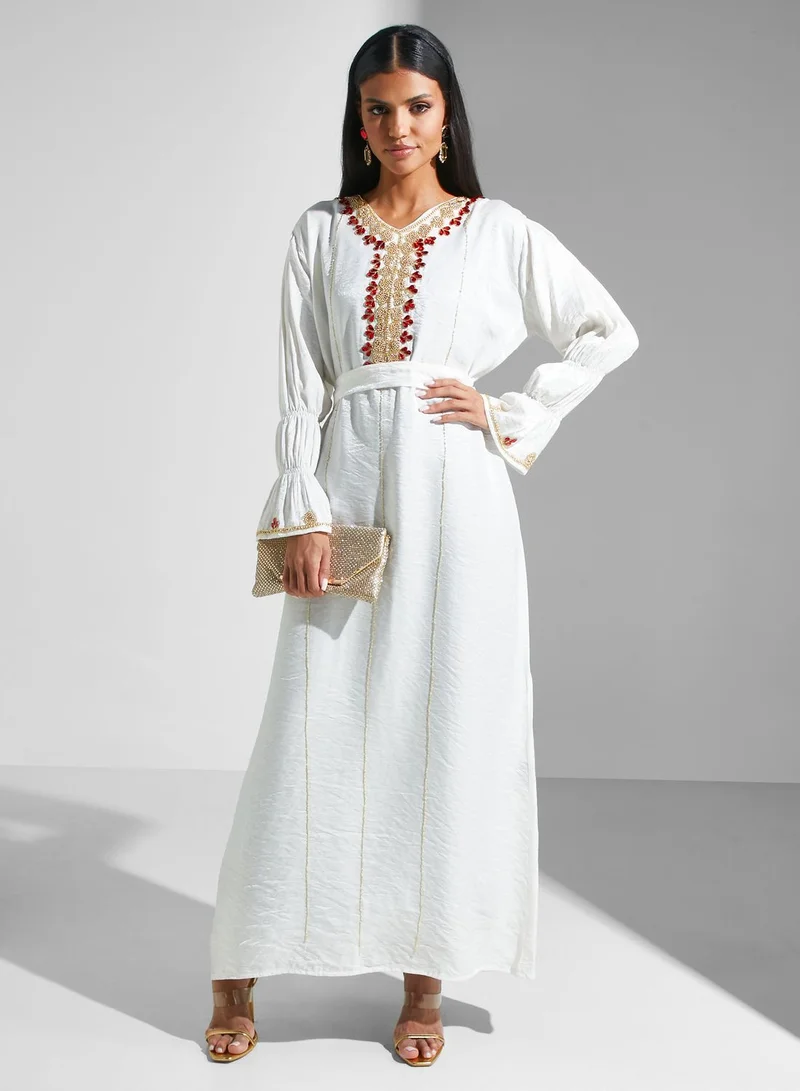 hayas closet Embellished Belted Jalabiya