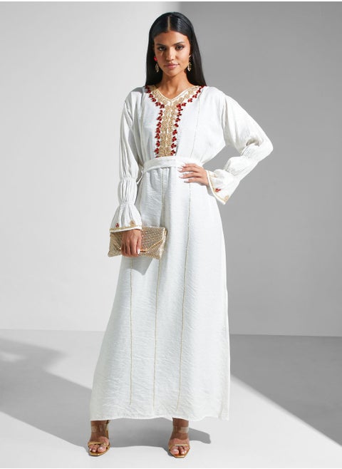 Embellished Belted Jalabiya
