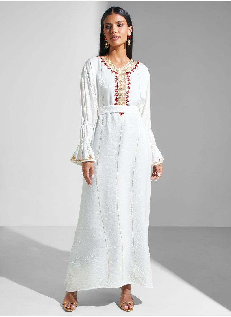 hayas closet - Embellished Belted Jalabiya - Image 1