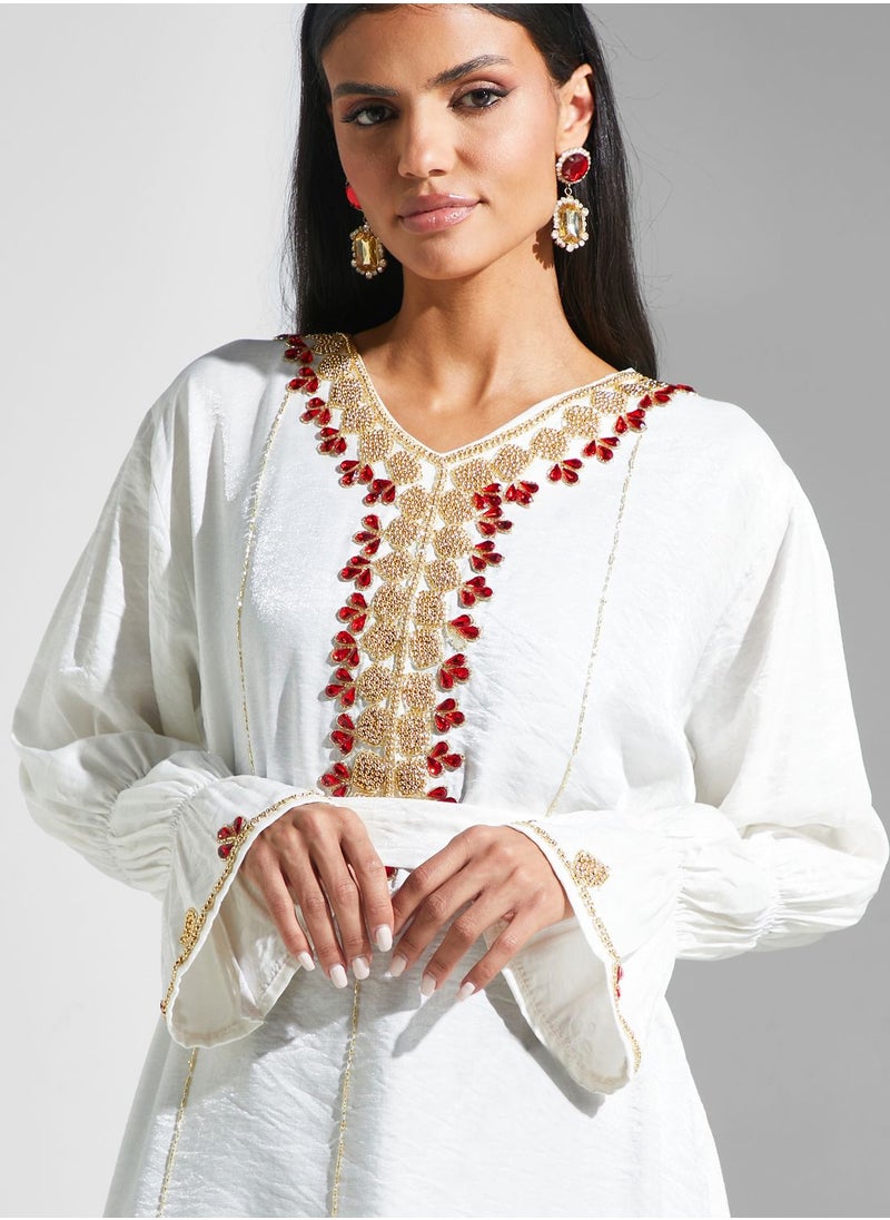 hayas closet - Embellished Belted Jalabiya - Image 1