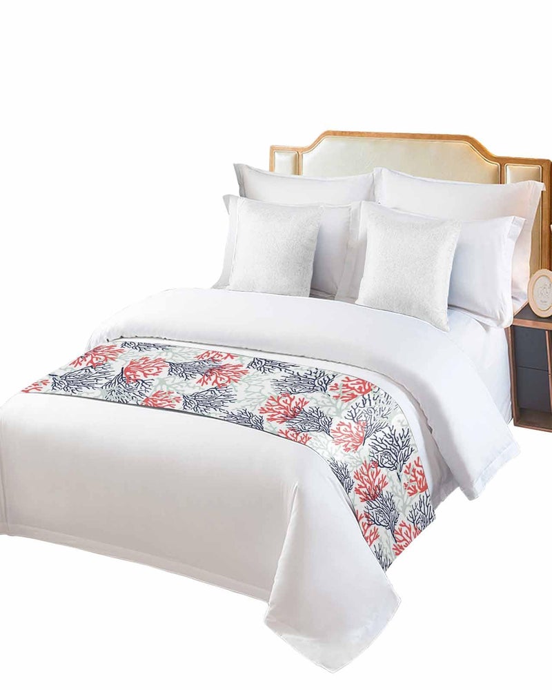 Coastal Bed Runner 102x20 Inches for California King Bed Red Navy Blue Coral Beach Throw - Image 2