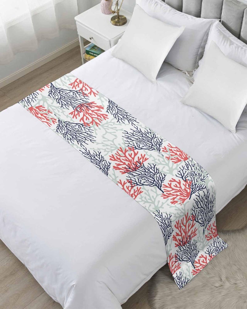 Coastal Bed Runner 102x20 Inches for California King Bed Red Navy Blue Coral Beach Throw - Image 3