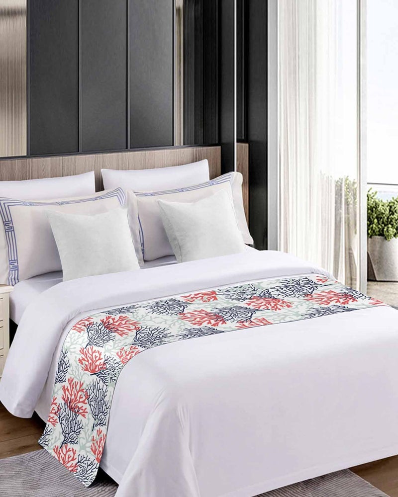 Coastal Bed Runner 102x20 Inches for California King Bed Red Navy Blue Coral Beach Throw - Image 5