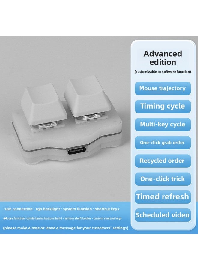 USB Mini Keyboard 2 Keys, Custom Copy And Paste, One-Key Password, Multiple Key Combinations, Custom Shortcut Keys-Color:White Wired With Backlight (version)-official Standard-no-white Shaft