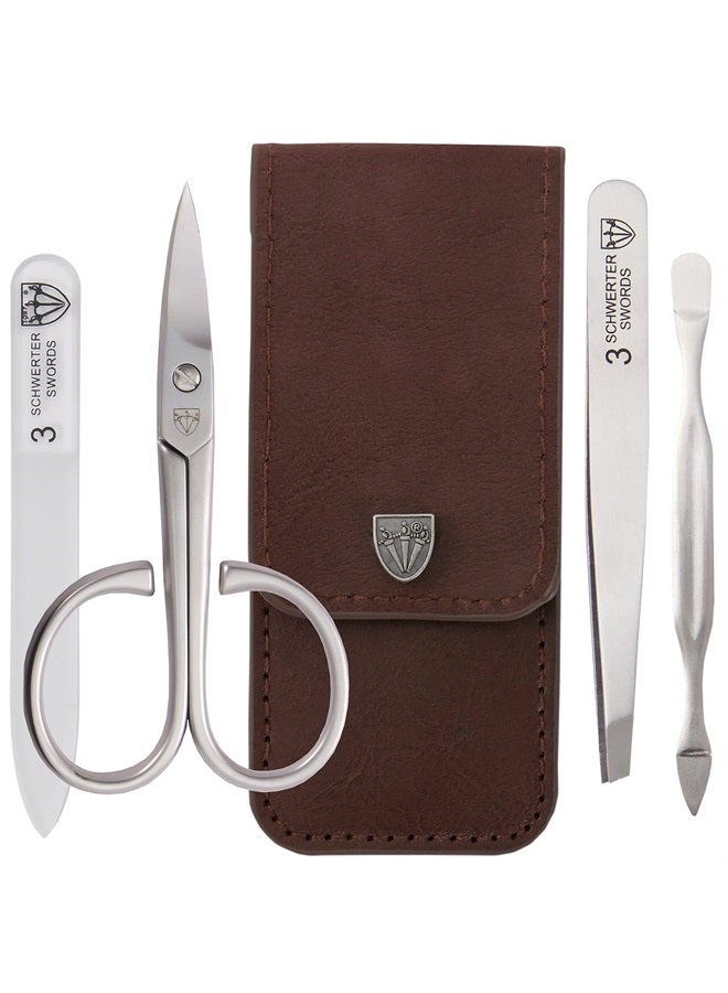 3 Swords Germany brand quality 3 piece stainless steel INOX manicure pedicure grooming kit set for professional finger & toe nail care scissors file tweezers genuine leather case in gift box (03874) - Image 1
