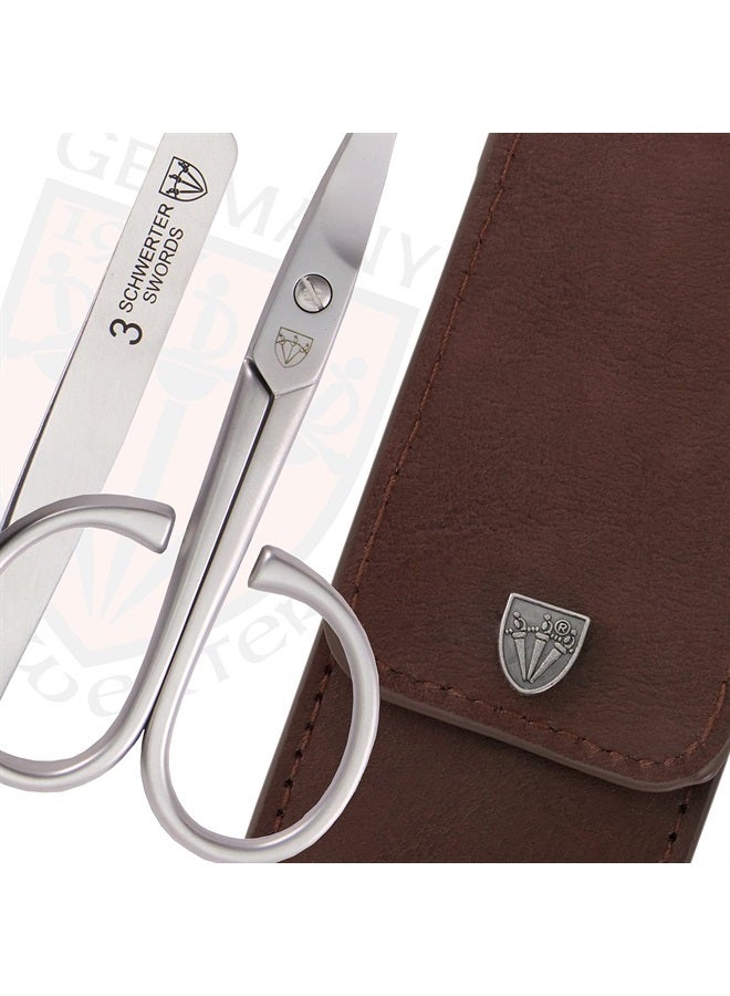 3 Swords Germany brand quality 3 piece stainless steel INOX manicure pedicure grooming kit set for professional finger & toe nail care scissors file tweezers genuine leather case in gift box (03874) - Image 2