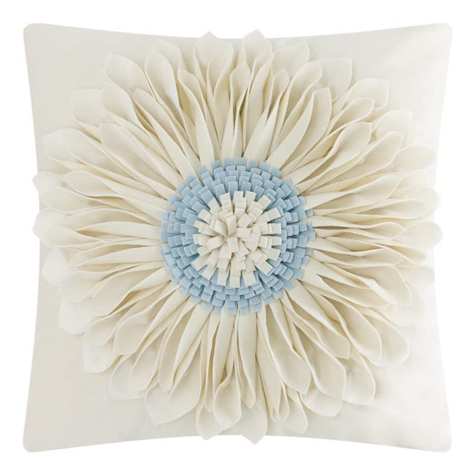 DECORATIVE 3D FLOWER THROW PILLOW COVERS HANDMADE CUSHION COVER CASES FOR COUCH BED LIVING ROOM FARMHOUSE HOME DECOR 18 X 18 INCH BEIGE