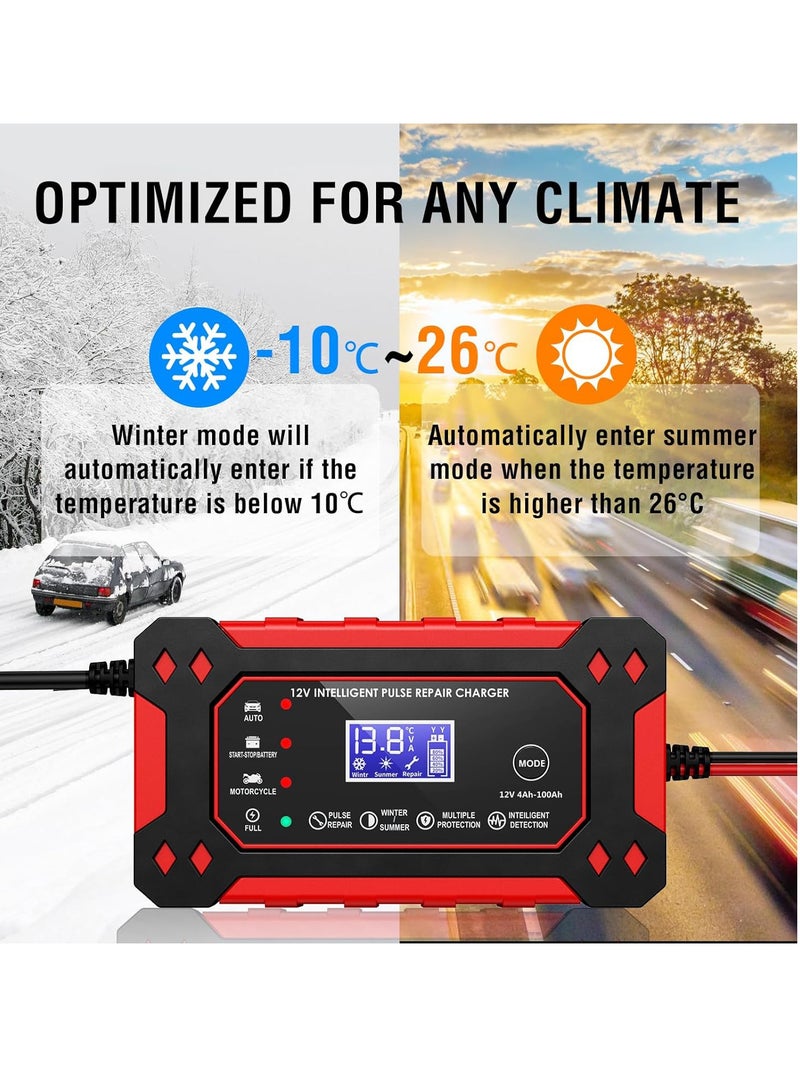 SYOSI Car Battery Charger, Car And Motorcycle Battery Charger, Lead-Acid Battery Smart Charger Battery, Start-Stop Repair Activation Charger,for Cars Boat Motorcycle Lawn Mower - Image 5