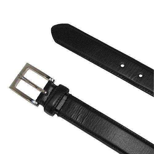 CTM Men's Leather 1 1/8 Inch Basic Dress Belt with Silver Buckle, 40, Black - Image 2
