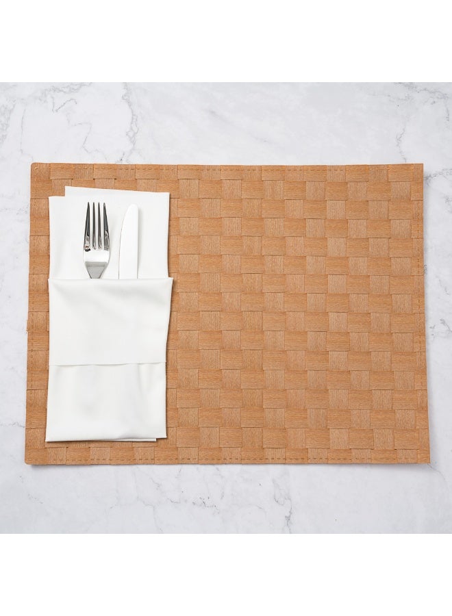 Restaurantware Macroweave 16 x 12 Inch Woven Placemats, Set Of 6 Rectangle Table Placemats - Durable, Easy To Clean, Gold Plastic Placemats For Dining Table, For Homes or Restaurants, - Image 3