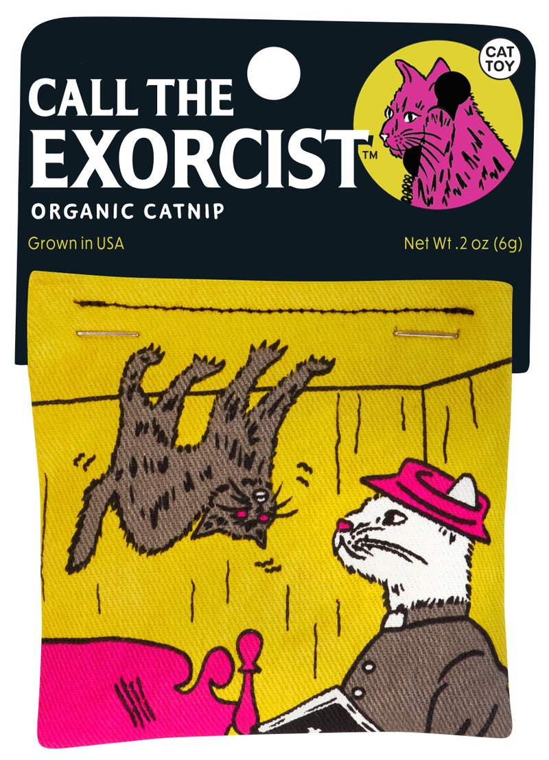Blue Q Call The Exorcist Catnip Toys - Durable Cat Toys for Biting, Premium USA-Grown Organic Catnip, Pet Supplies, 100% Silk-Screened Cotton Pouch w/Funny Kitty Graphics, Cat Birthday Gift - Image 4