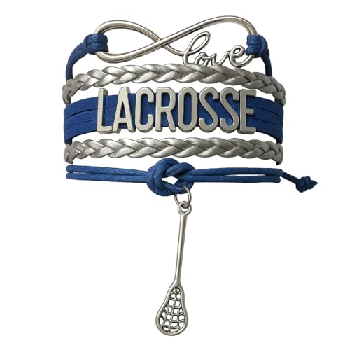 Infinity Collection SportyBella Lacrosse Bracelets For Girls- Adjustable Charm Bracelet w/ Infinity Symbol & Silver Charm. Lacrosse Friendship Bracelet Gifts for Players, Teams & Coaches. (Blue/ Silver) - Image 1