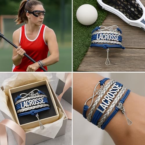 Infinity Collection SportyBella Lacrosse Bracelets For Girls- Adjustable Charm Bracelet w/ Infinity Symbol & Silver Charm. Lacrosse Friendship Bracelet Gifts for Players, Teams & Coaches. (Blue/ Silver) - Image 2
