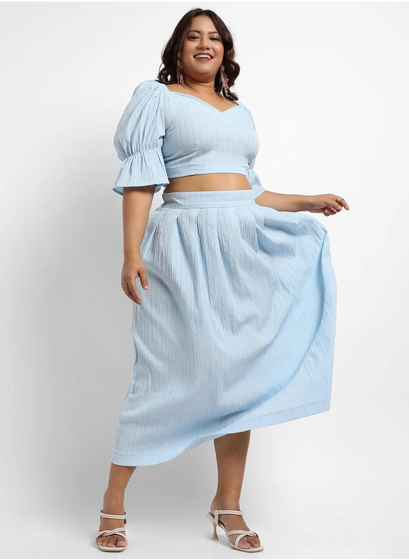 Instafab Plus Women's Light Blue Cropped Co-Ord Set