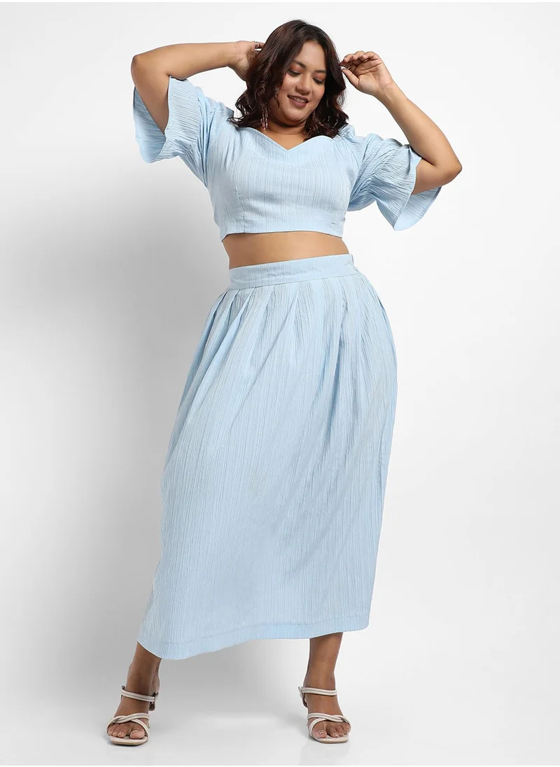 Instafab Plus Women's Light Blue Cropped Co-Ord Set