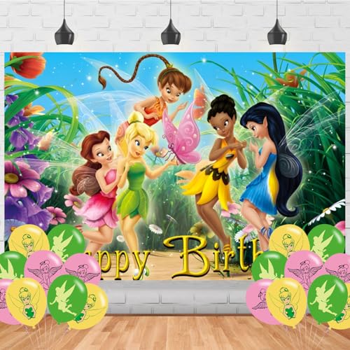 karg Tinker Bell Fairy Princess Backdrop 5x3 Vinyl Fairy Princess Birthday Party Supplies Photography Background Picture Photoshoot Cake Table Decor Banner Shoot Drapes Poster - Image 1