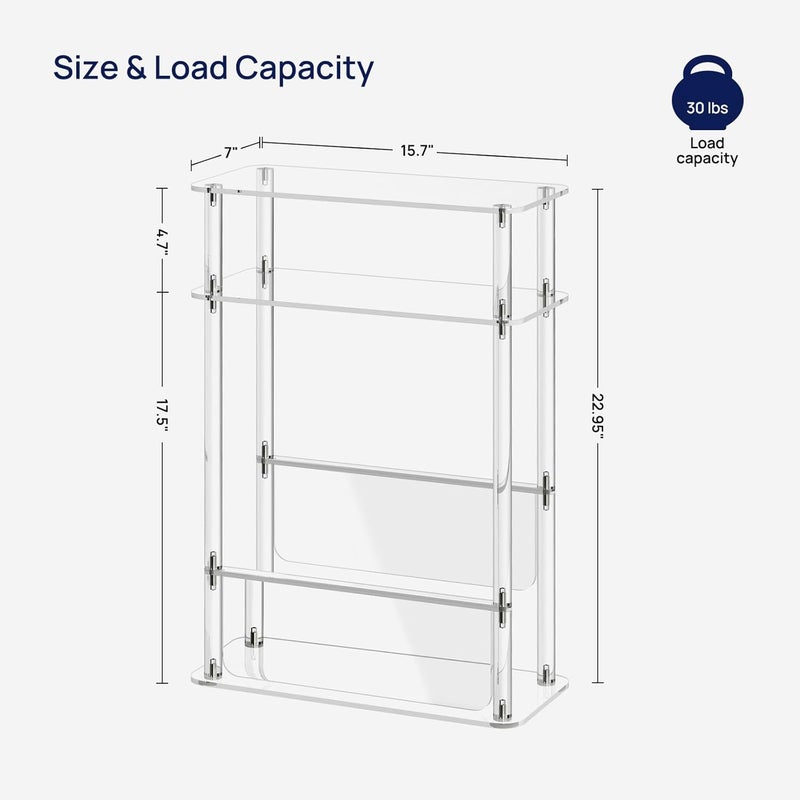 HMYHUM Acrylic Narrow End Table for Small Spaces with Magazine Holder, Slim Side Small Nightstand/Bedside Table for Living Room, Bedroom, 3 Tier, 15.7" L x 7" W x 23" H, Clear - Image 3