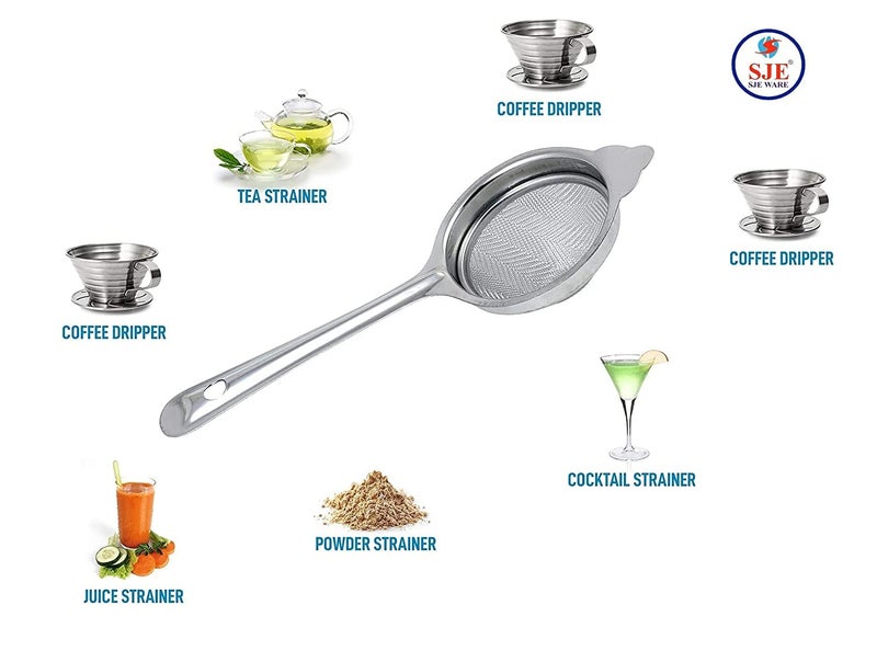 SJE WARE Sjeware Stainless Steel Tea Strainer, Chalani Set of 2 pcs, 8 cm, Medium - Image 5