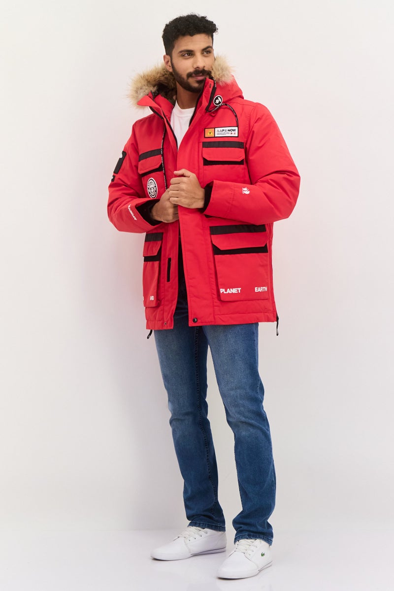 Aape By A Bathing Ape Men Brand Logo Long Sleeve Hooded Jacket, Red - Image 3
