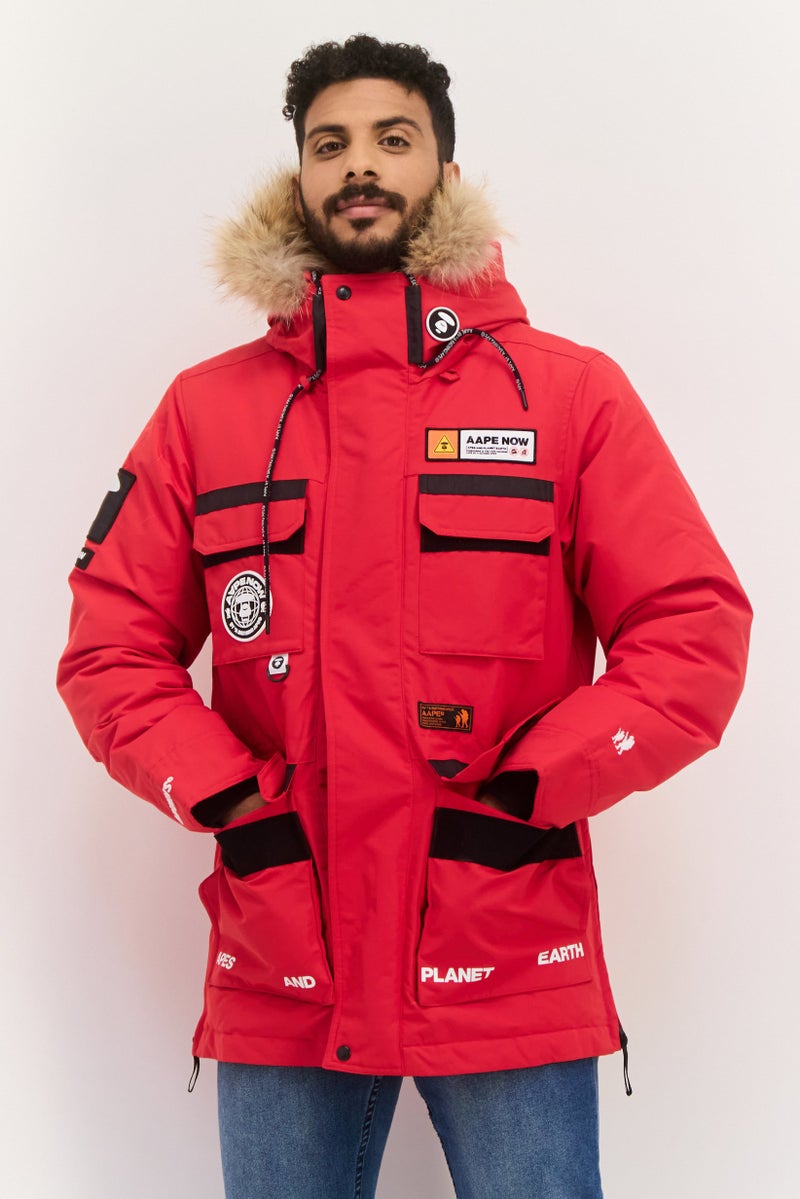 Aape By A Bathing Ape Men Brand Logo Long Sleeve Hooded Jacket, Red - Image 1