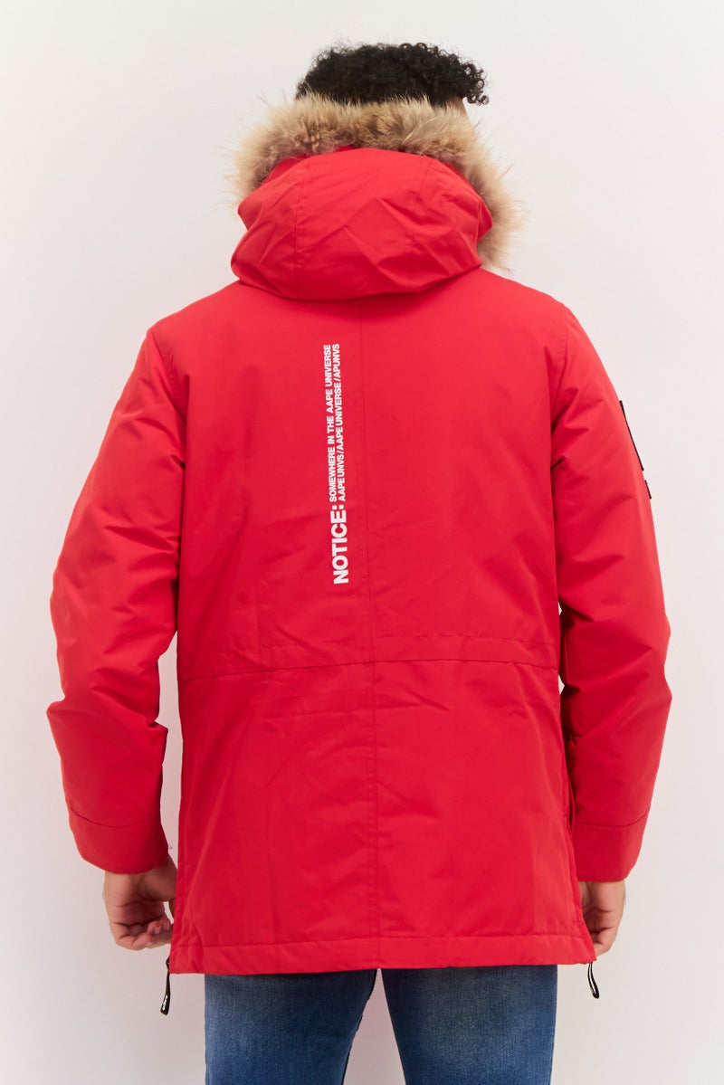 Aape By A Bathing Ape Men Brand Logo Long Sleeve Hooded Jacket, Red - Image 2