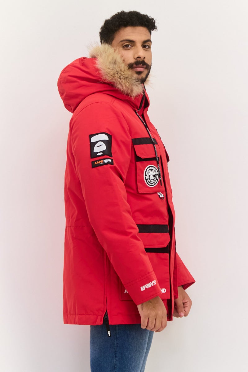 Aape By A Bathing Ape Men Brand Logo Long Sleeve Hooded Jacket, Red - Image 4