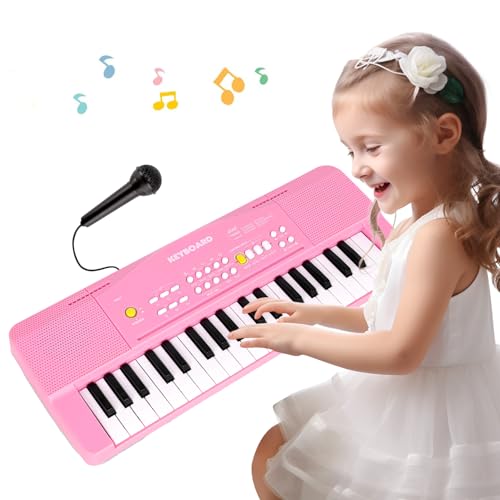 M SANMERSEN Toy Piano Keyboard for Kids Upgrade Electric Pianos Toys for 3 4 5 6 7 8 Year Old Girls Boys Beginners Keyboards with Microphone Toy for 3 Year Old Kid Gifts Pink - Image 1