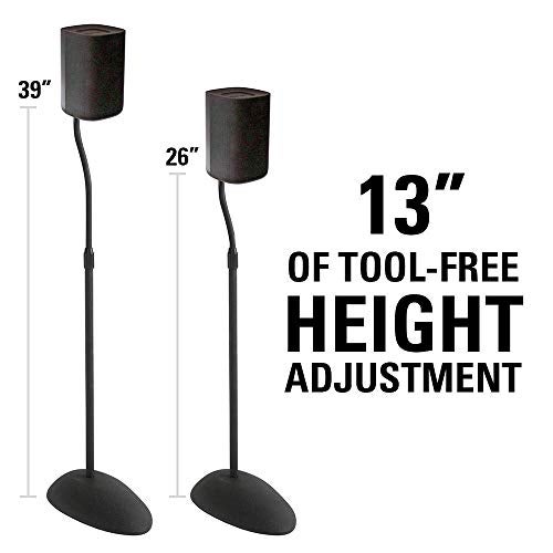SANUS Height Adjustable Speaker Stands for Home Theater - Durable Design w/Tear Drop Base Fits Speakers up to 4lbs - 13" of Tool-Free Height Adjustment - Easy DIY Assembly - Image 2