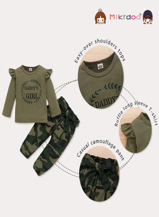 Mikrdoo 3T Little Girl Clothes Long Sleeve Ruffle Shirt Tops Camo Pants Set Toddler Baby Girl Outfits 3-4T - Image 5