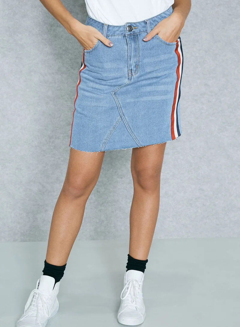 Daisy Street Striped Detail Denim Skirt