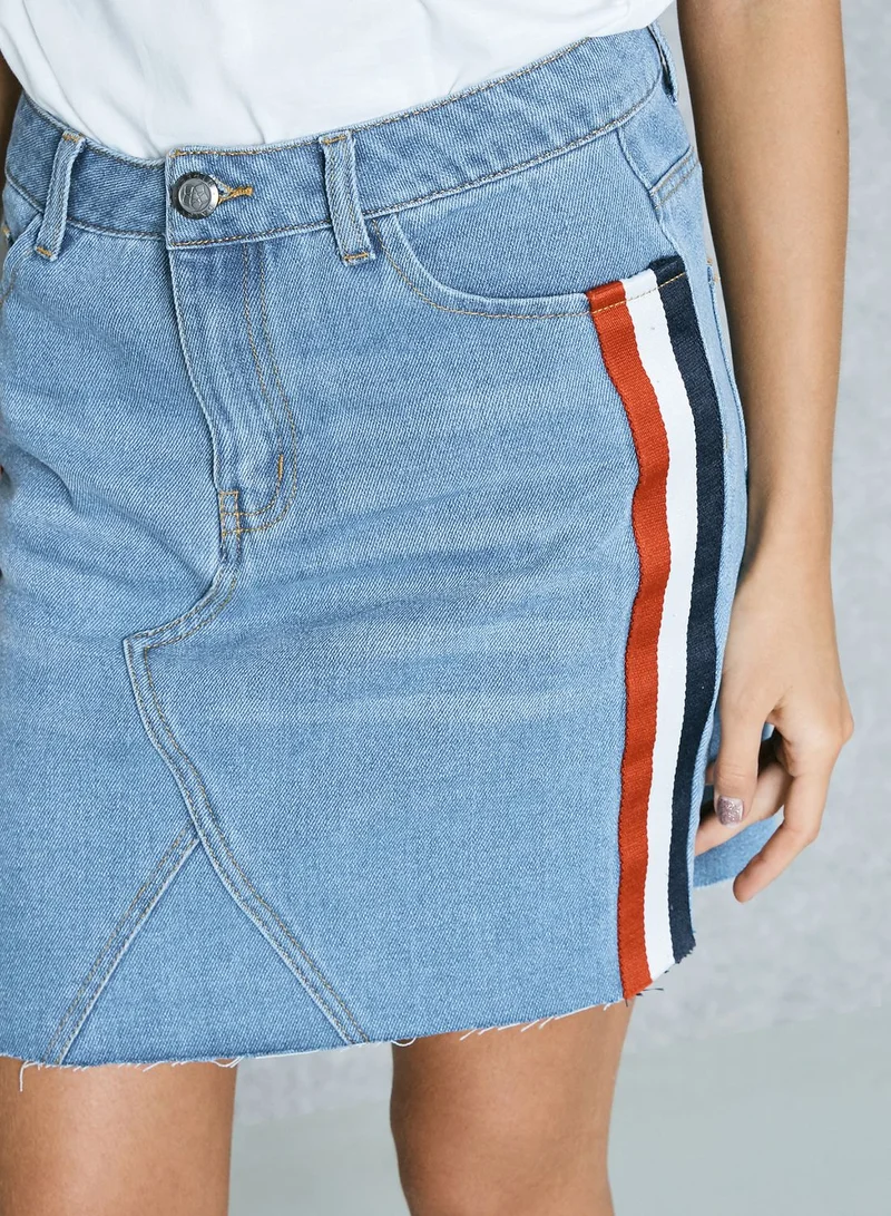 Daisy Street Striped Detail Denim Skirt