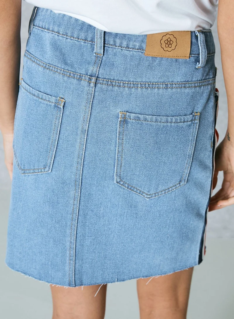 Daisy Street Striped Detail Denim Skirt