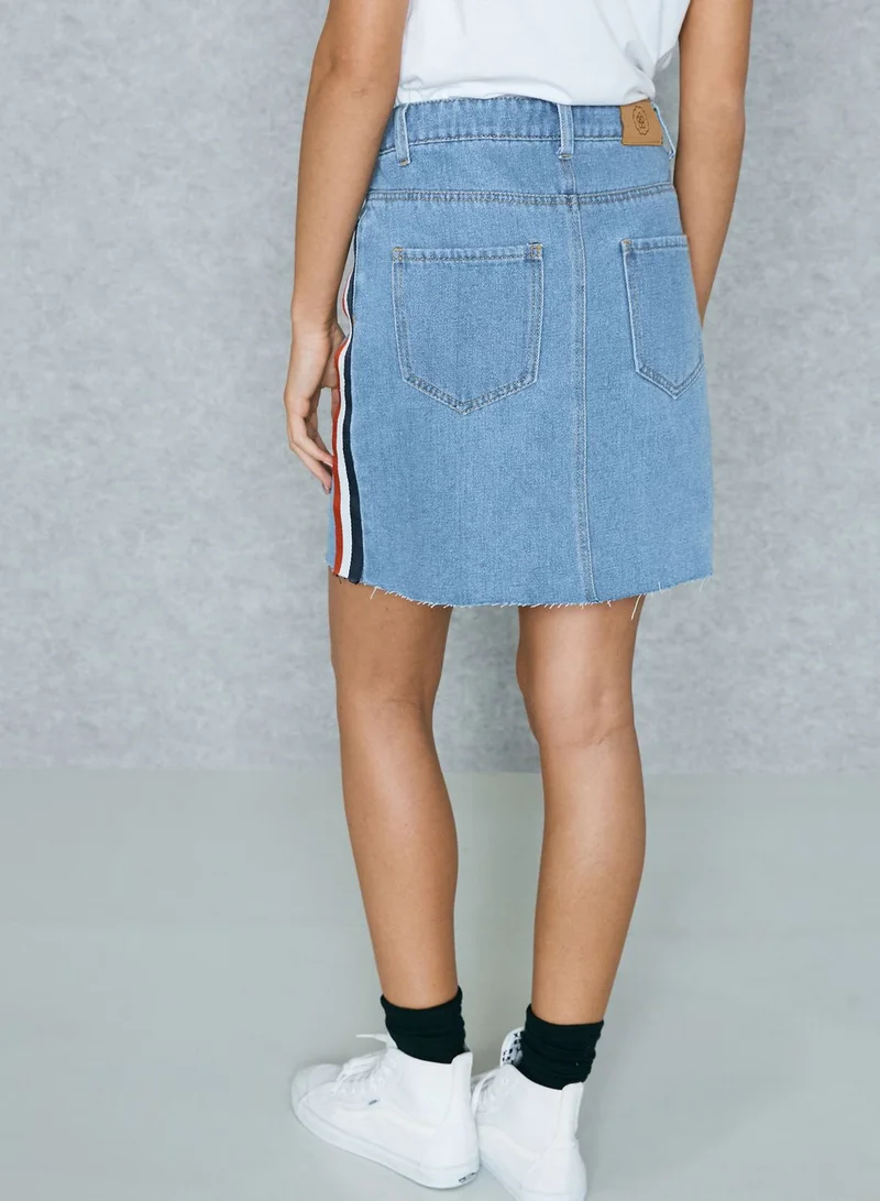 Daisy Street Striped Detail Denim Skirt