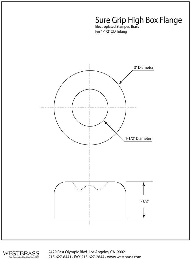 ويست براس Westbrass A409-62 فتحة خارجية 1-1/2 بوصة × 3 بوصة قطر خارجي، نمط صندوق مرتفع، شفة قبضة مؤكدة، أسود غير لامع - Image 2