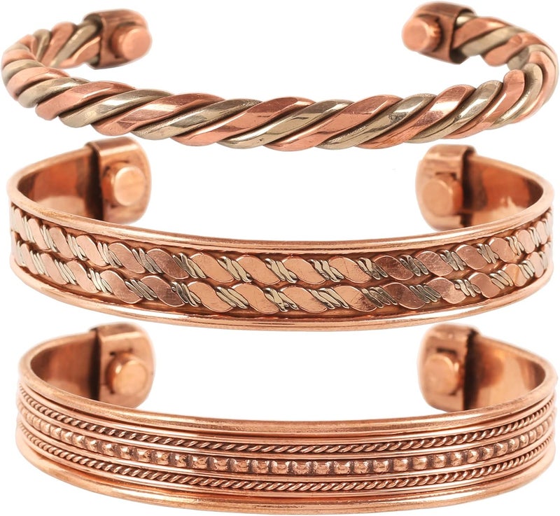 Touchstone copper bracelets | gift for men women |adjustable 100% pure solid real magnetic jewelry | handmade bracelet set combo | rope braided tibetan bangles. - Image 1
