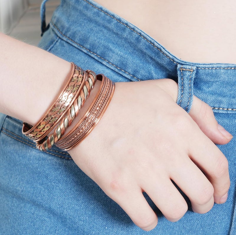 Touchstone copper bracelets | gift for men women |adjustable 100% pure solid real magnetic jewelry | handmade bracelet set combo | rope braided tibetan bangles. - Image 5