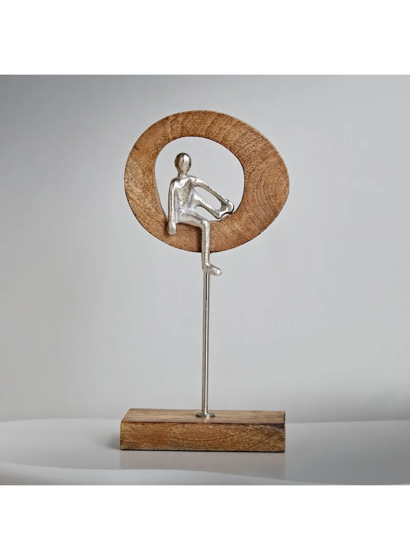Home Box Odin Aluminum Sculpture with Wooden Base and Ring 16 x 30 x 9 cm