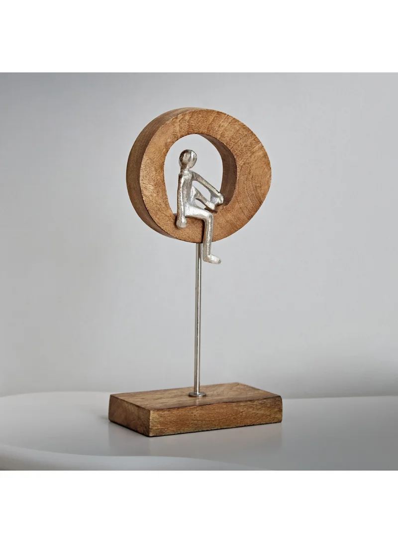 Home Box Odin Aluminum Sculpture with Wooden Base and Ring 16 x 30 x 9 cm