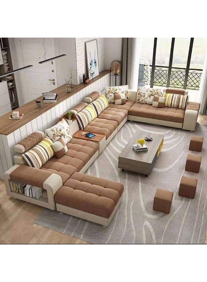 KARNAK Karnak Sectional Sofa, Solid Wood Sofa for Living Room Furniture Modern Corner Fabric Upholstered Sofa Set Color (Brown)  - Image 1