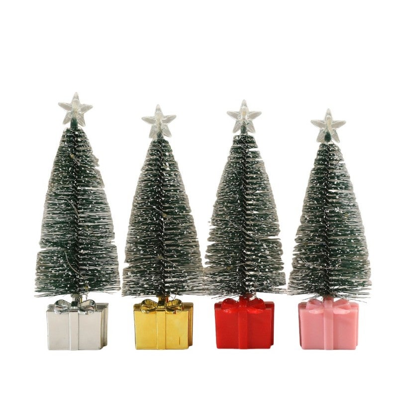 Mini Flocked Christmas Tree: 4-Pack Battery Powered Warm White Color Changing LED - No Assembly Required Gift Box Base - Light Up Tabletop Tree for Desk Office Home Parties Christmas Lovers - Image 1
