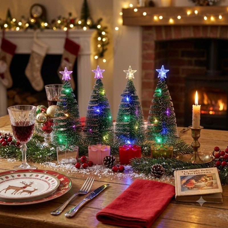 Mini Flocked Christmas Tree: 4-Pack Battery Powered Warm White Color Changing LED - No Assembly Required Gift Box Base - Light Up Tabletop Tree for Desk Office Home Parties Christmas Lovers - Image 4