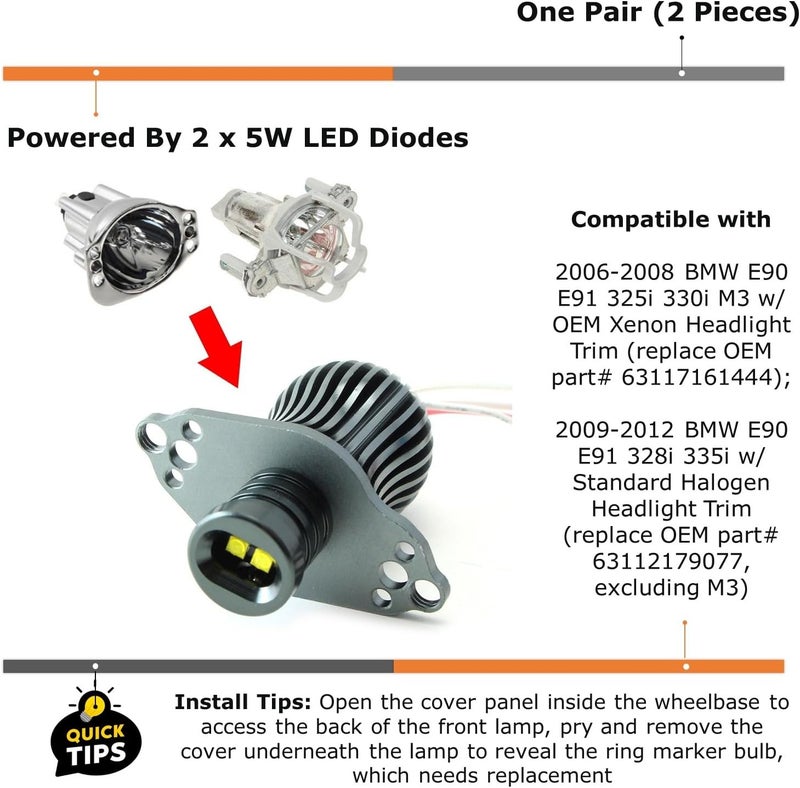 iJDMTOY LED Angel Eye Marker Bulbs for BMW E90 E91 2006-2012 - 20W Xenon White - Image 2