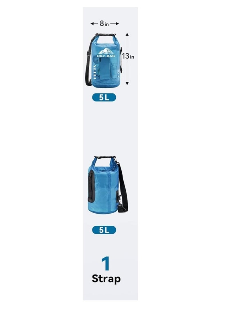 Heeta Waterproof Dry Bag For Women Men, Roll Top Lightweight Dry Storage Bag Backpack With Phone Case For Travel, Swimming, Boating, Kayaking, Camping And Beach, Size - 5L, Blue - Image 3